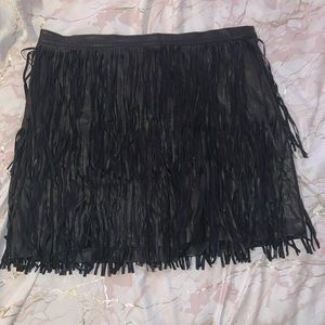 Faux Leather Fringe Skirt